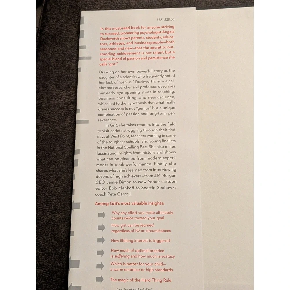Grit The Power of Passion and Perseverance Angela Duckworth Hardcover 2016